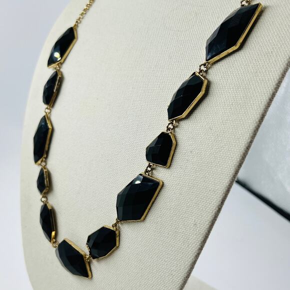New York and Company Black and Gold Tone Necklace 32” Statement Dramatic - Picture 11 of 13